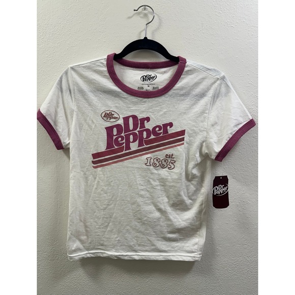 Dr Pepper, NWT, Ringer TShirt Womens M Est 1885 Short Sleeve Crop Top Tee - Picture 1 of 4